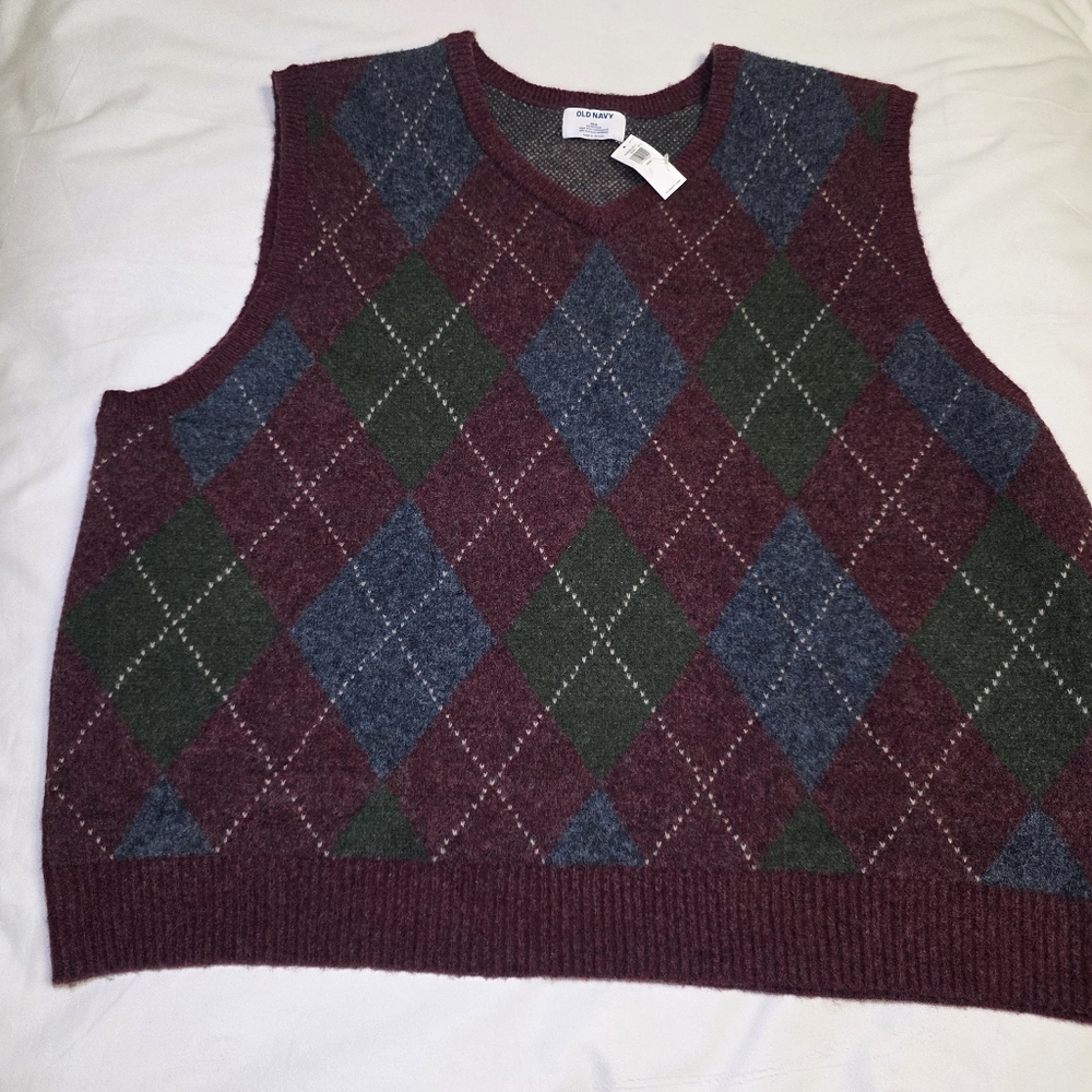 Old Navy Wool Blend Argyle Sweater Vest- Men's Big & Tall Size XXXL NWT